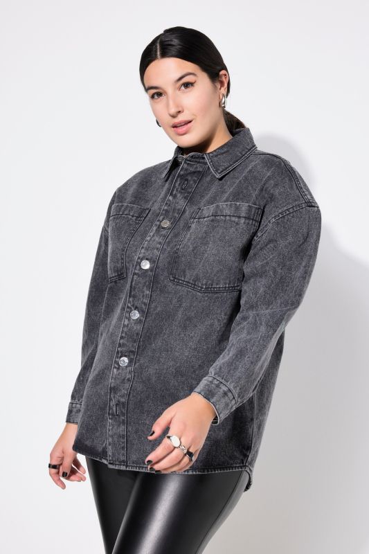 denim shirt, oversized, shirt collar, long sleeve