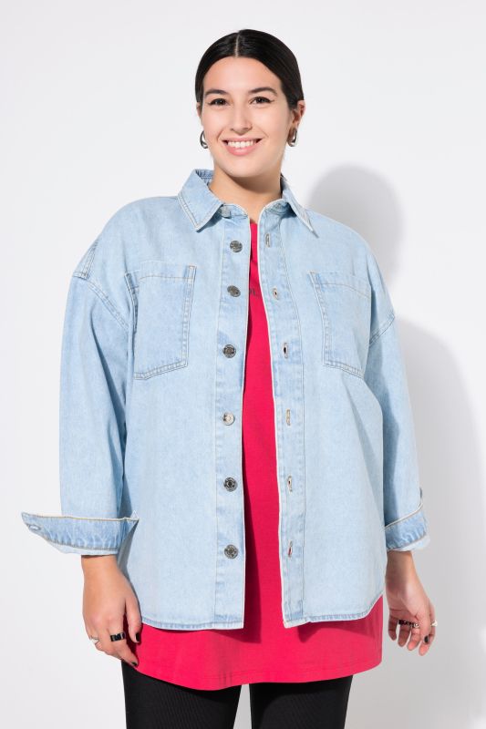 denim shirt, oversized, shirt collar, long sleeve