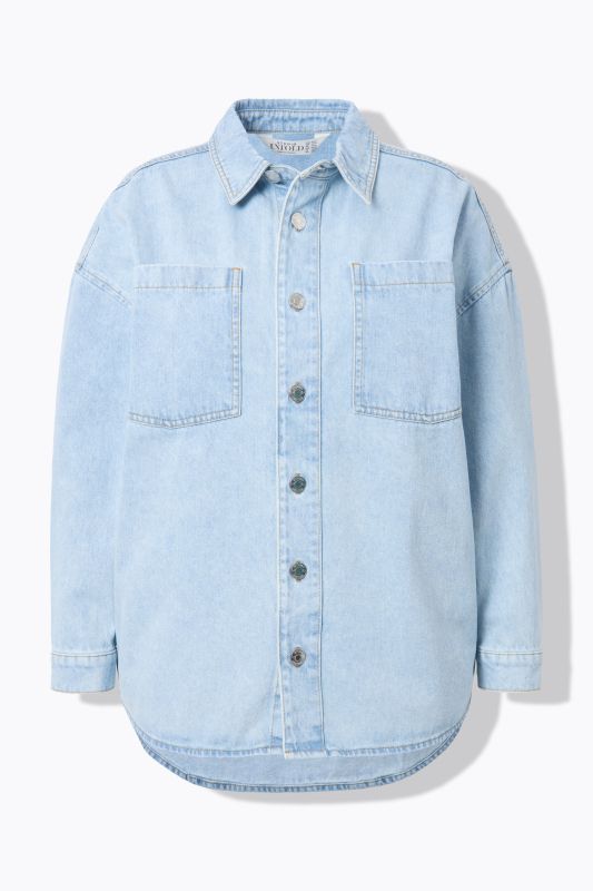 denim shirt, oversized, shirt collar, long sleeve