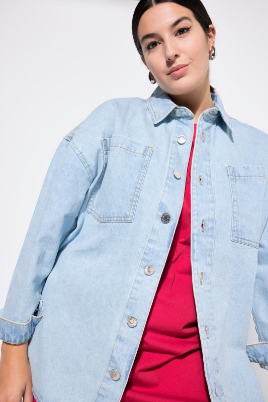 denim shirt, oversized, shirt collar, long sleeve