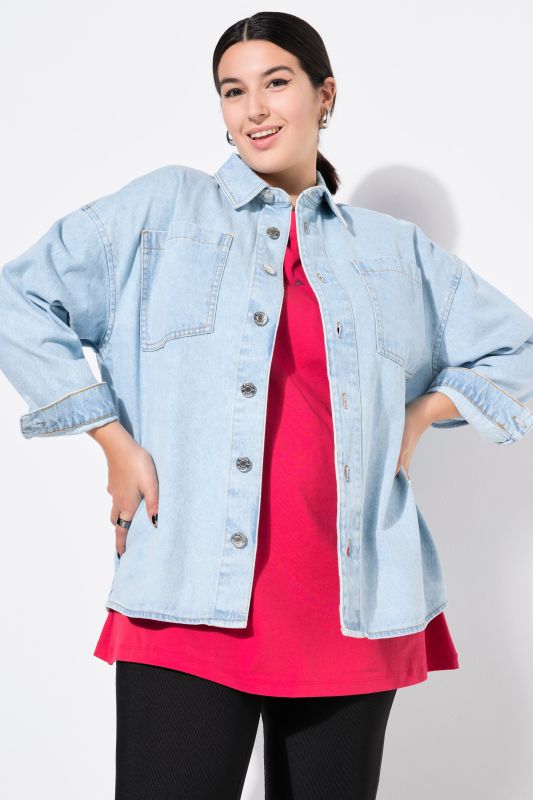 denim shirt, oversized, shirt collar, long sleeve