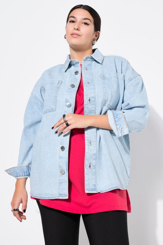 denim shirt, oversized, shirt collar, long sleeve