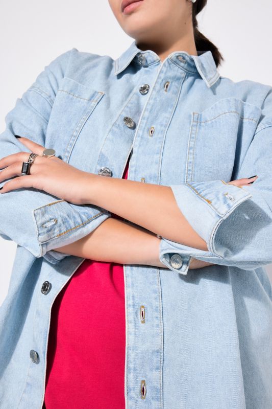 denim shirt, oversized, shirt collar, long sleeve