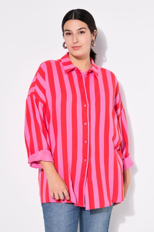 shirt blouse, oversized, muslin, stripes, long sleeve