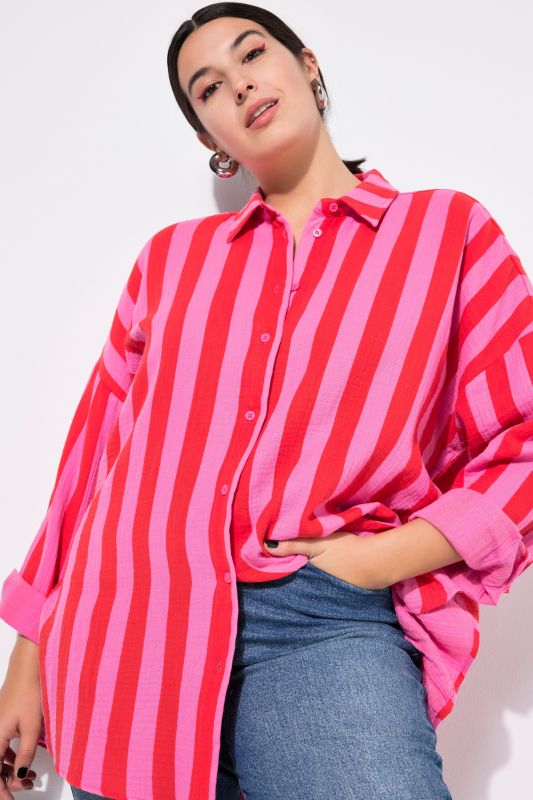 shirt blouse, oversized, muslin, stripes, long sleeve