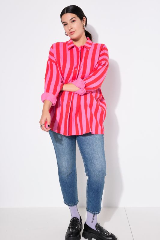 shirt blouse, oversized, muslin, stripes, long sleeve