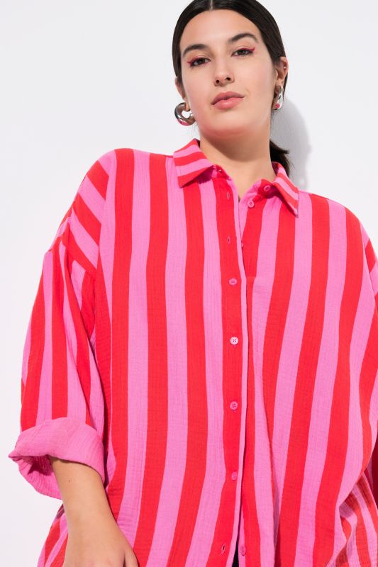 shirt blouse, oversized, muslin, stripes, long sleeve