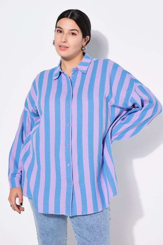 shirt blouse, oversized, muslin, stripes, long sleeve