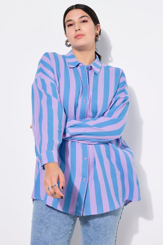 shirt blouse, oversized, muslin, stripes, long sleeve