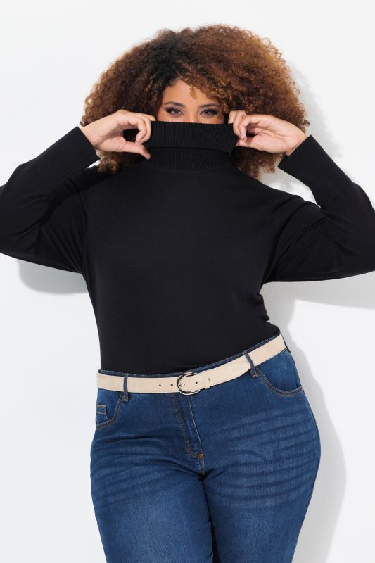 Turtleneck Ribbed Trim Long Sleeve Sweater