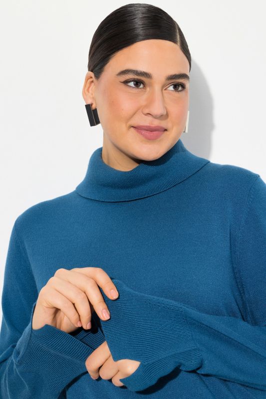 Turtleneck Ribbed Trim Long Sleeve Sweater