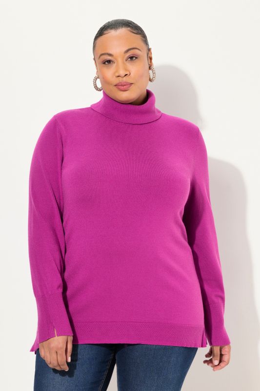 Turtleneck Ribbed Trim Long Sleeve Sweater