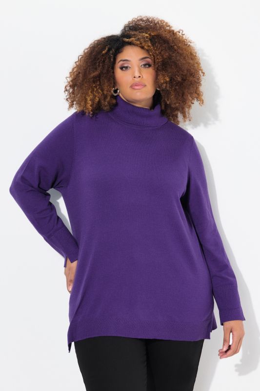 Turtleneck Ribbed Trim Long Sleeve Sweater