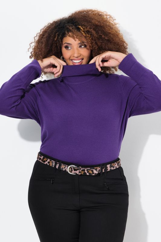 Turtleneck Ribbed Trim Long Sleeve Sweater