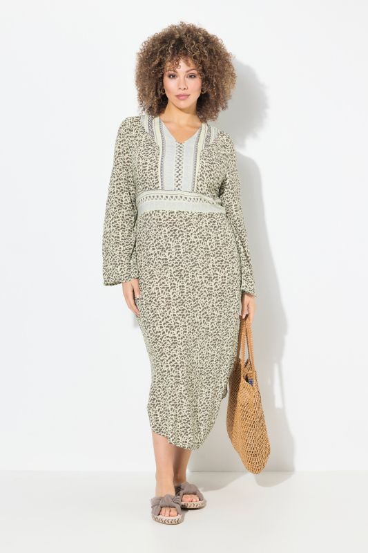 Cheetah Print Long Sleeve V-Neck Dress