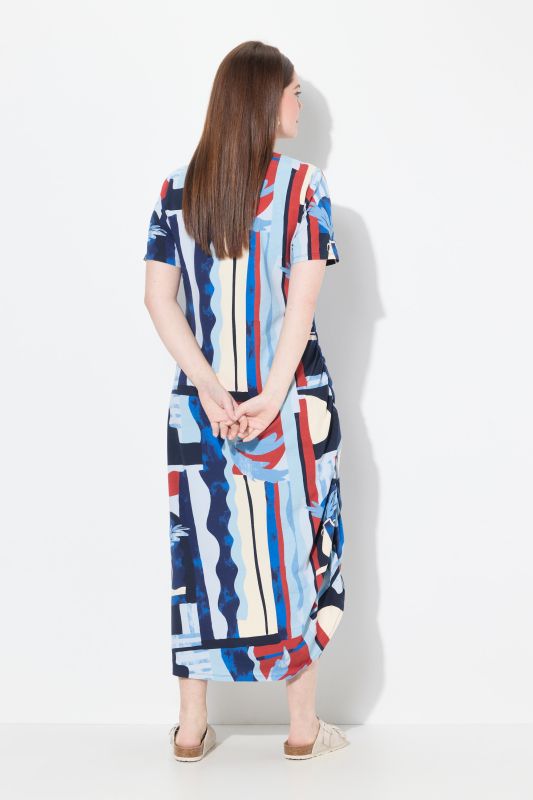 Eco Cotton Abstract Palm Print Short Sleeve Dress
