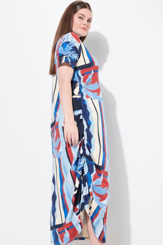 Eco Cotton Abstract Palm Print Short Sleeve Dress