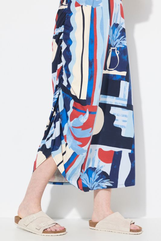 Eco Cotton Abstract Palm Print Short Sleeve Dress