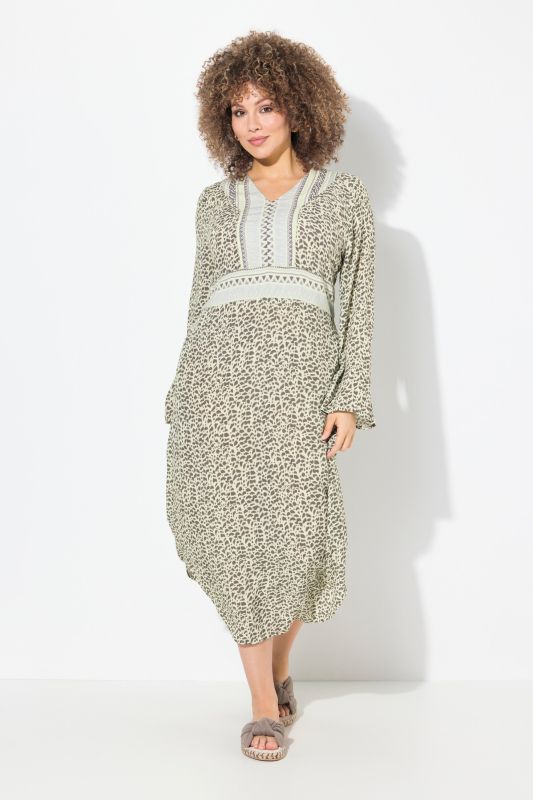 Cheetah Print Long Sleeve V-Neck Dress