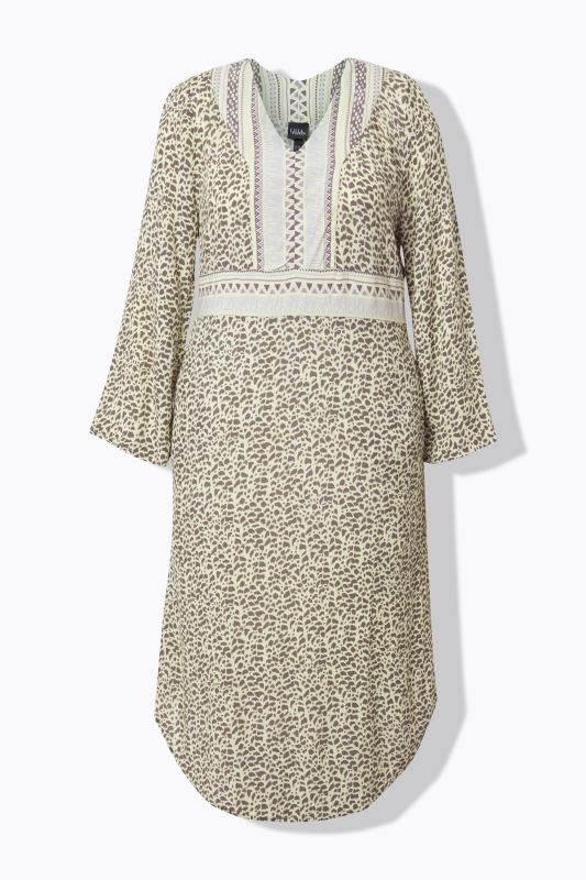 Cheetah Print Long Sleeve V-Neck Dress