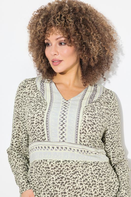 Cheetah Print Long Sleeve V-Neck Dress