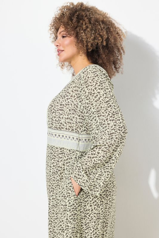 Cheetah Print Long Sleeve V-Neck Dress