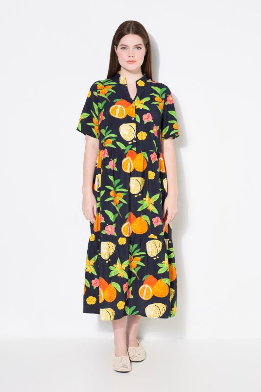 Fruit Print Short Sleeve Flounce Panel Maxi Dress