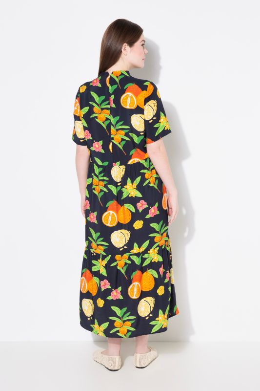 Fruit Print Short Sleeve Flounce Panel Maxi Dress