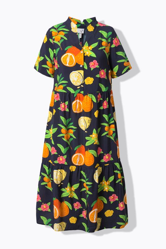 Fruit Print Short Sleeve Flounce Panel Maxi Dress