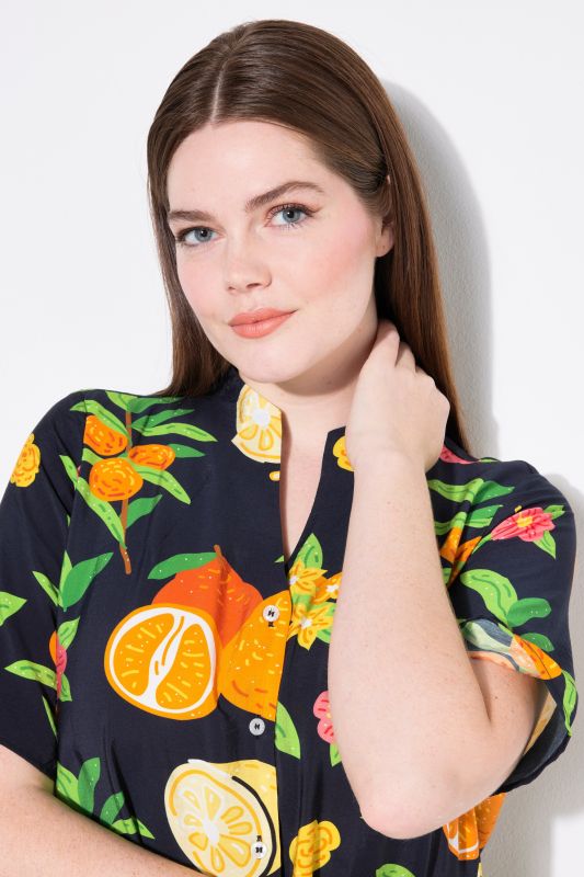 Fruit Print Short Sleeve Flounce Panel Maxi Dress
