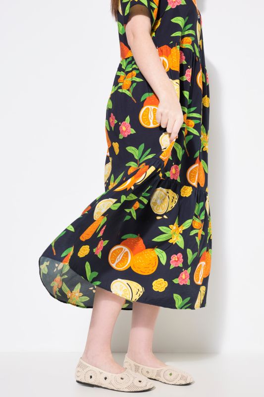 Fruit Print Short Sleeve Flounce Panel Maxi Dress