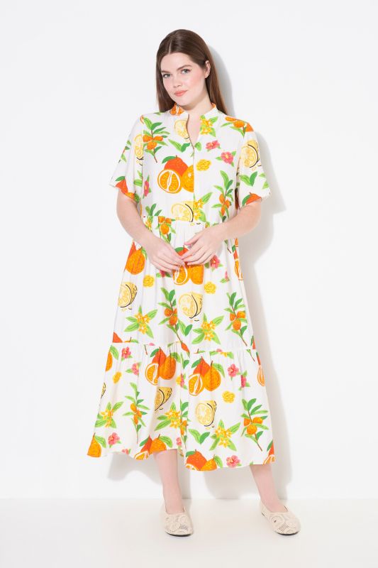 Fruit Print Short Sleeve Flounce Panel Maxi Dress