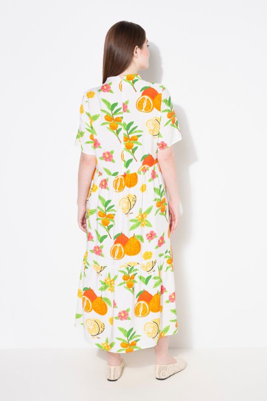 Fruit Print Short Sleeve Flounce Panel Maxi Dress