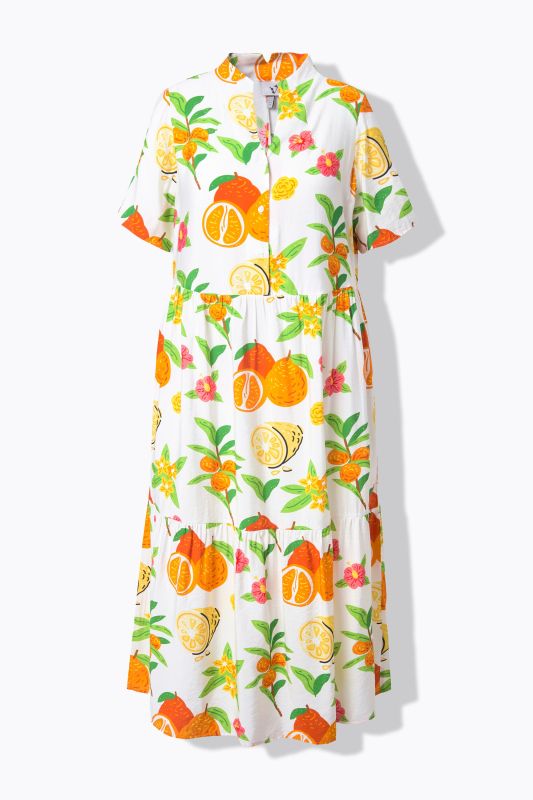 Fruit Print Short Sleeve Flounce Panel Maxi Dress
