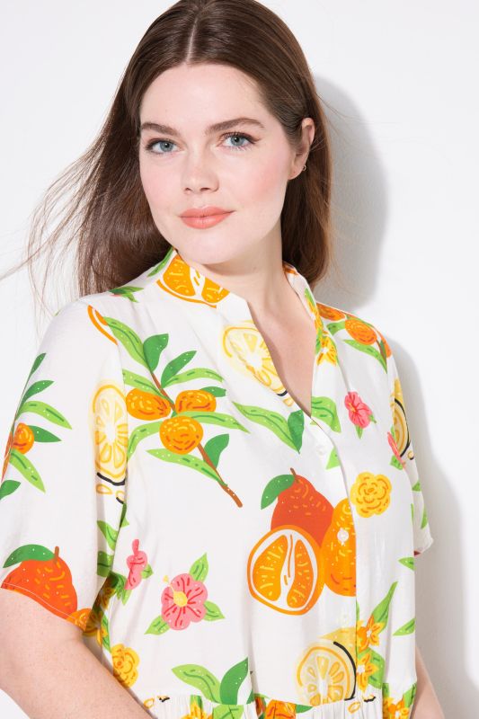 Fruit Print Short Sleeve Flounce Panel Maxi Dress