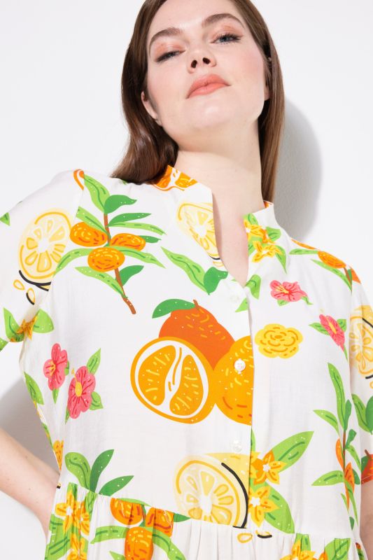 Fruit Print Short Sleeve Flounce Panel Maxi Dress