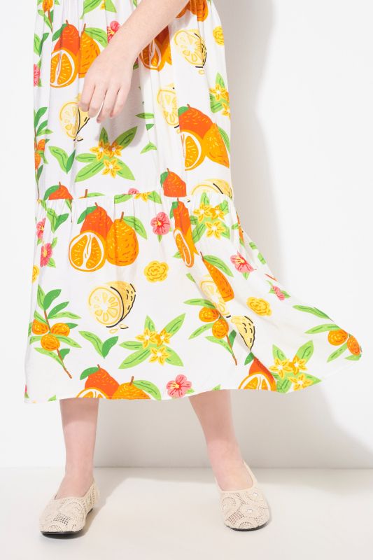 Fruit Print Short Sleeve Flounce Panel Maxi Dress