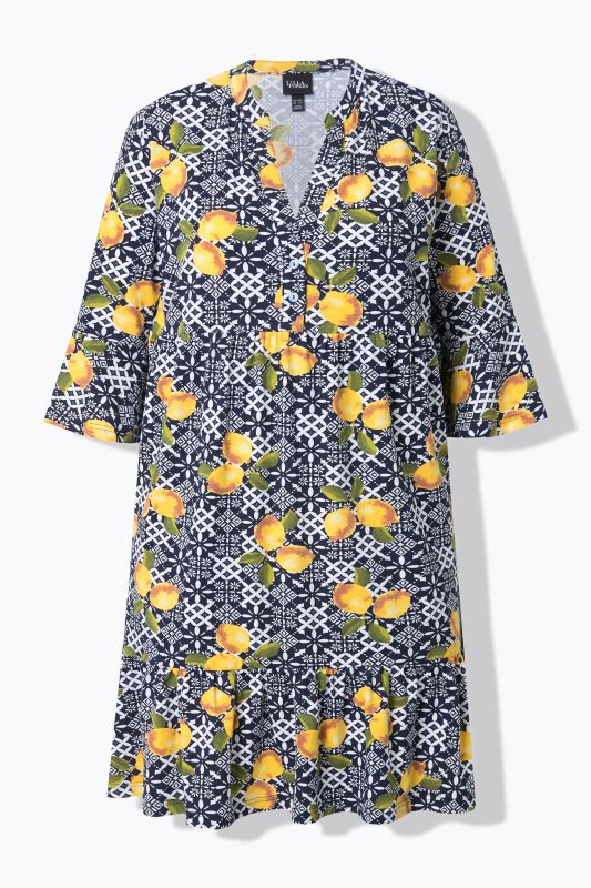Printed Flounce Panel 3/4 Sleeve Dress