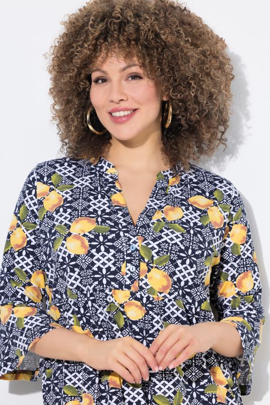 Printed Flounce Panel 3/4 Sleeve Dress