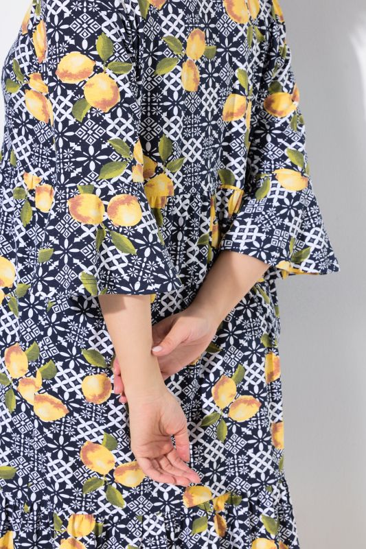 Printed Flounce Panel 3/4 Sleeve Dress