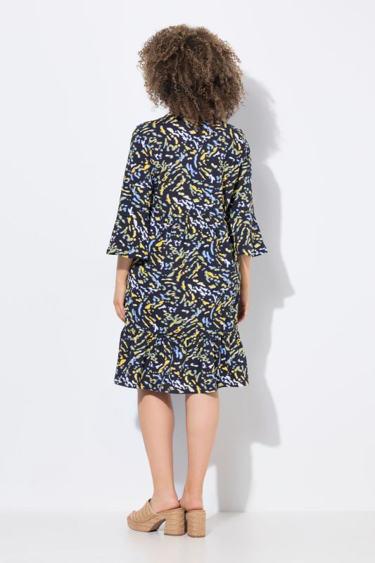 Printed Flounce Panel 3/4 Sleeve Dress