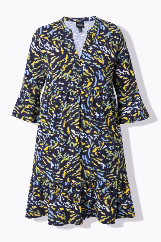 Printed Flounce Panel 3/4 Sleeve Dress