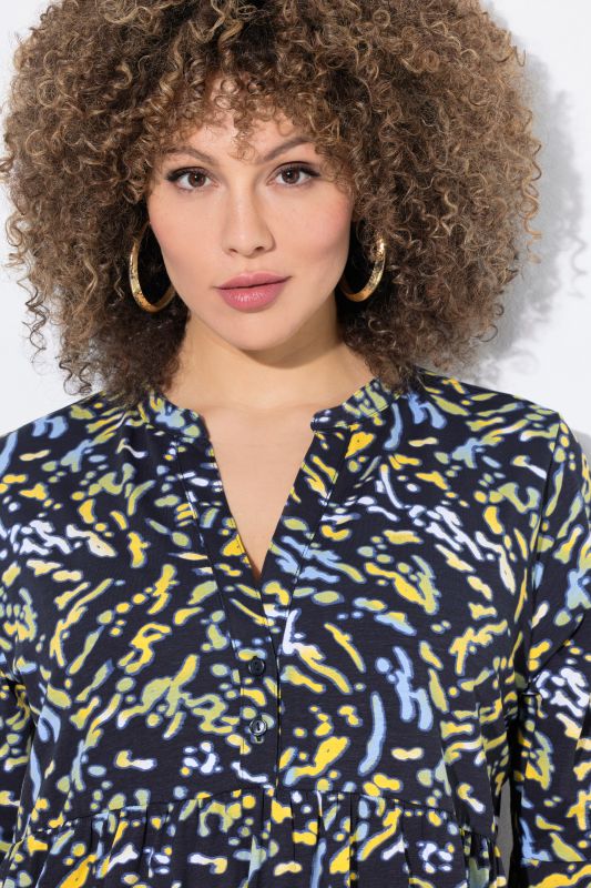 Printed Flounce Panel 3/4 Sleeve Dress