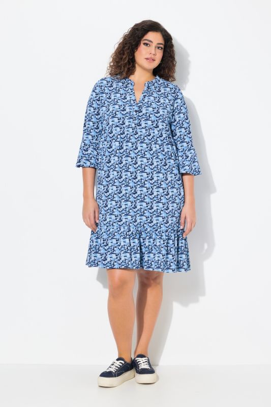 Printed Flounce Panel 3/4 Sleeve Dress