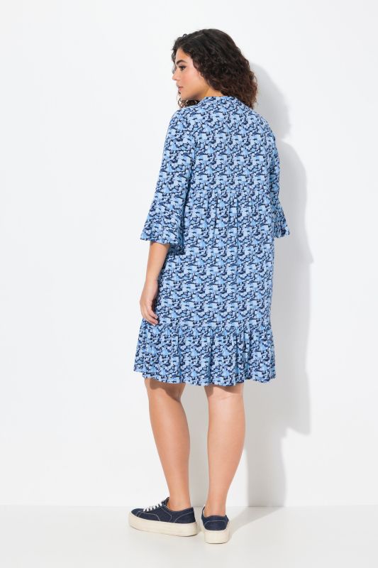 Printed Flounce Panel 3/4 Sleeve Dress