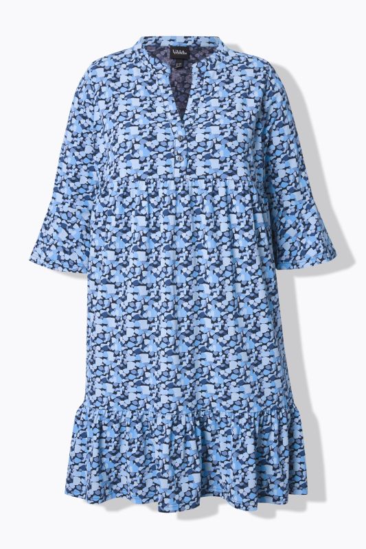 Printed Flounce Panel 3/4 Sleeve Dress