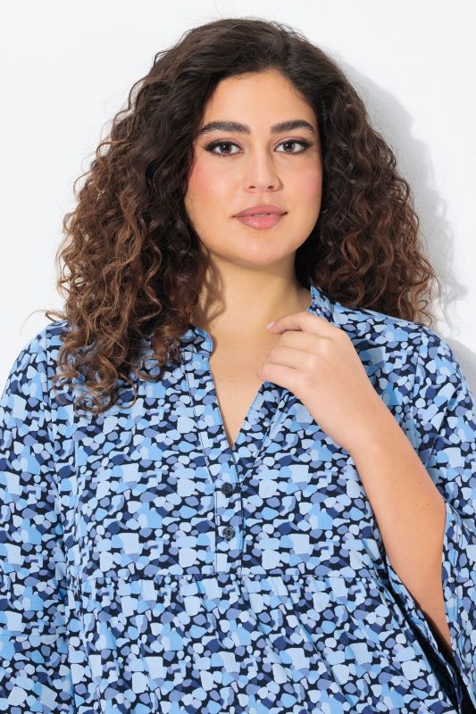 Printed Flounce Panel 3/4 Sleeve Dress