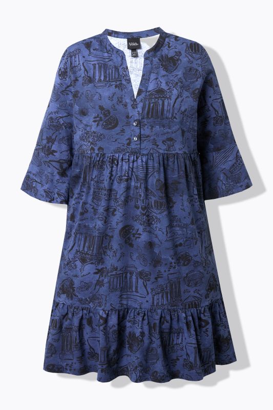 Printed Flounce Panel 3/4 Sleeve Dress