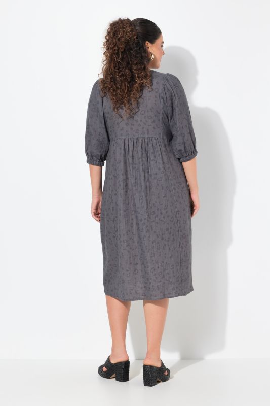 Tonal Leopard Print 3/4 Sleeve Midi Dress