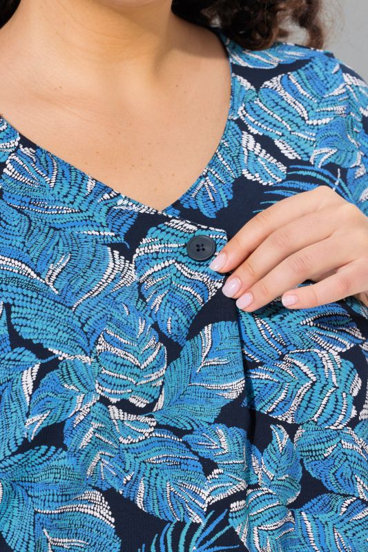 Tropical Leaf Print Short Sleeve Jersey Dress